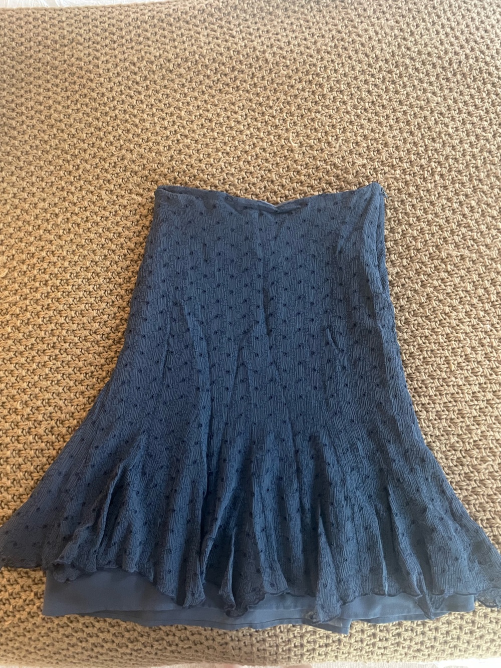 Vintage Navy Textured Flounce Midi Skirt - 1/2